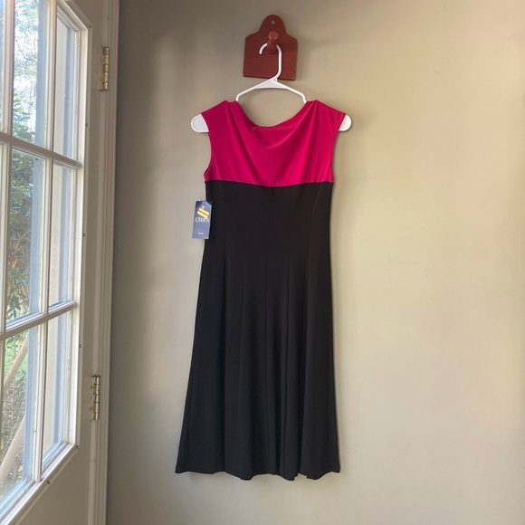 Chaps Black & Pink Colorblock Short Sleeve Midi Dress S NWT - Picture 4 of 6